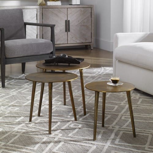 Uttermost Kasai Gold Coffee Tables, S/3