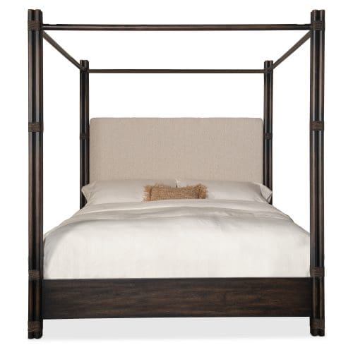 Retreat Pole Rattan Cal King Upholstered Poster Bed w/Canopy